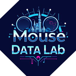 A logo design for an Instagram account called 'Mouse Data Lab', focusing on data analytics, metrics, and numbers from Disney Parks globally, infused with a Tomorrowland vibe