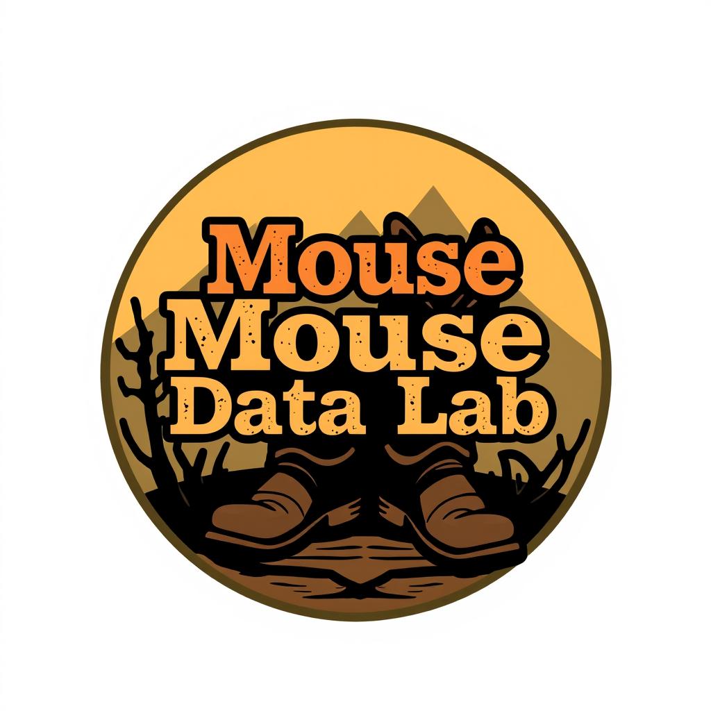 A logo design for an Instagram account named 'Mouse Data Lab', dedicated to data analytics, metrics, and numbers for Disney Parks worldwide, featuring a Frontierland vibe