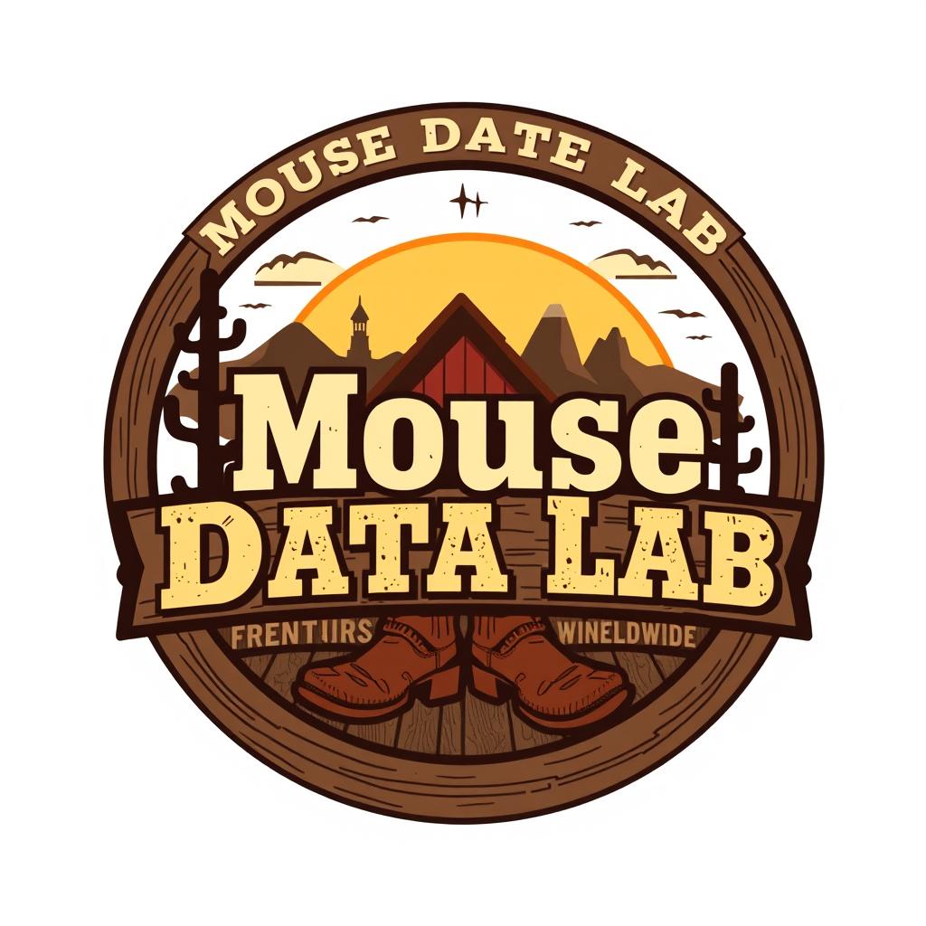 A logo design for an Instagram account named 'Mouse Data Lab', dedicated to data analytics, metrics, and numbers for Disney Parks worldwide, featuring a Frontierland vibe