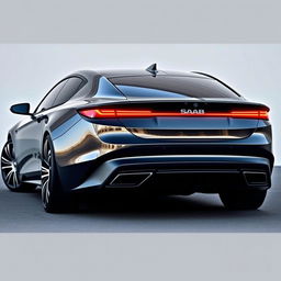 A stunning rear view of a sleek and modern concept car inspired by Saab's design philosophy