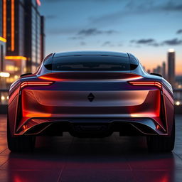 A striking rear view of a modern concept car designed by GMB, showcasing its sleek and aerodynamic rear design