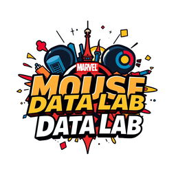 A logo design for an Instagram account titled 'Mouse Data Lab', dedicated to data analytics, metrics, and numbers for Disney Parks globally, infused with a Marvel vibe