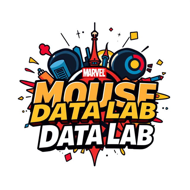 A logo design for an Instagram account titled 'Mouse Data Lab', dedicated to data analytics, metrics, and numbers for Disney Parks globally, infused with a Marvel vibe