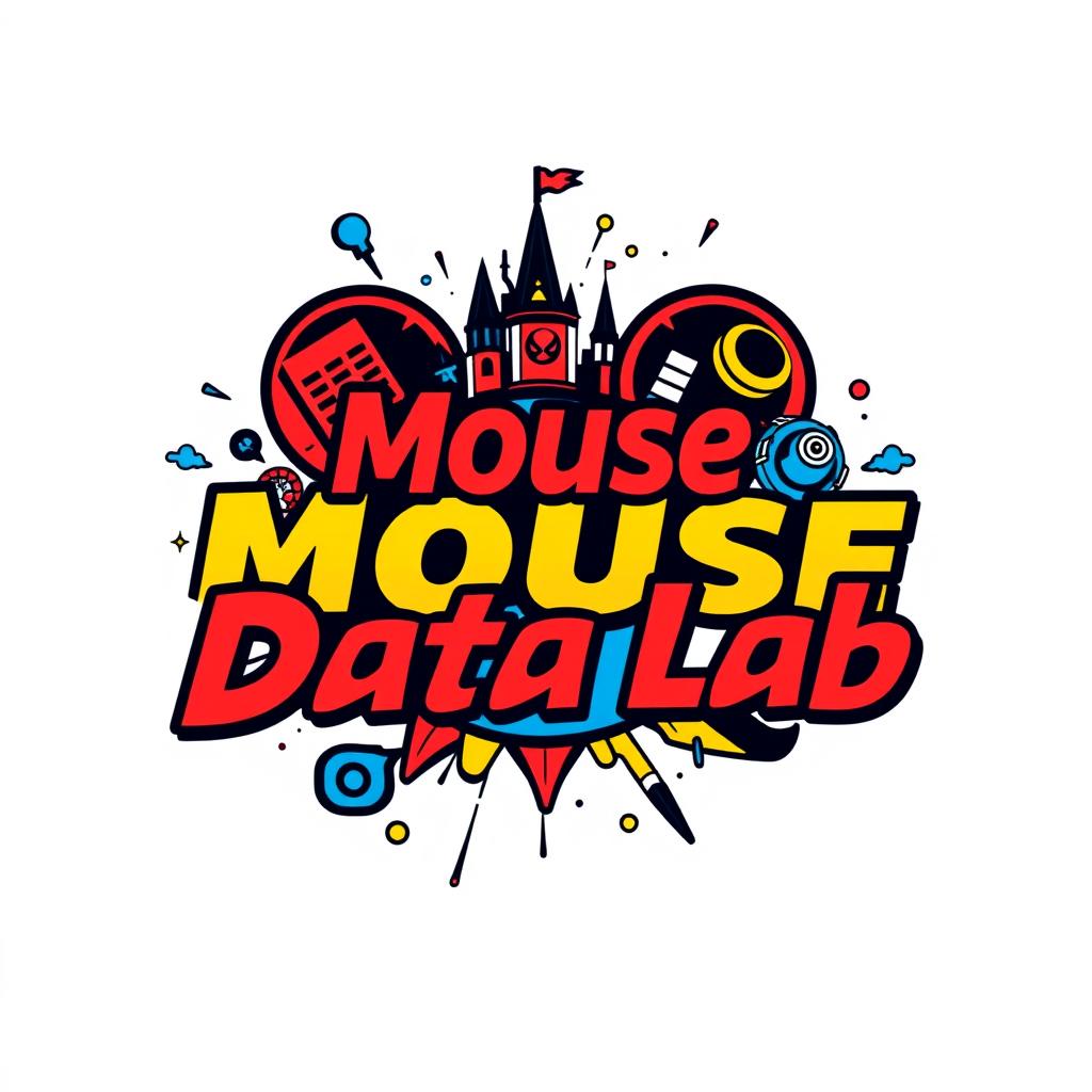 A logo design for an Instagram account titled 'Mouse Data Lab', dedicated to data analytics, metrics, and numbers for Disney Parks globally, infused with a Marvel vibe