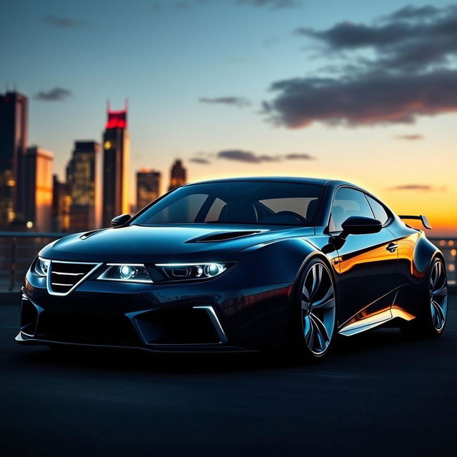 A striking and futuristic concept design of a modern SAAB 9-3, featuring sleek lines and an aerodynamic shape