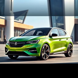 A sleek and innovative concept design of a modern SAAB hatchback, showcasing a compact and stylish exterior with sharp edges and a sporty profile