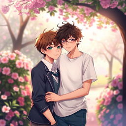 A captivating scene featuring two boys in a romantic pose, inspired by Todd from 'Wayside'