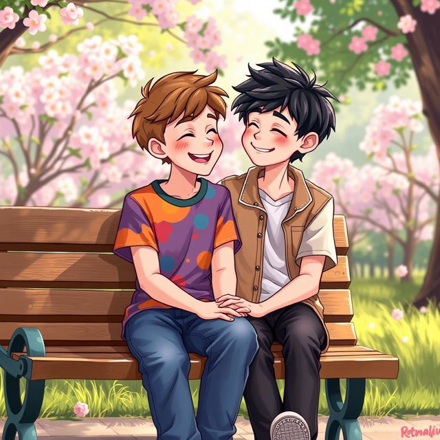 A charming depiction of two boys in love, drawing inspiration from Todd from 'Wayside'