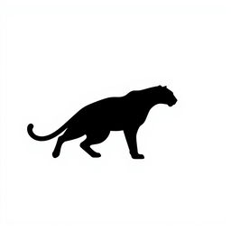 A silhouette of a jaguar in stealth mode, depicted in full body profile, entirely in solid black color against a stark white background