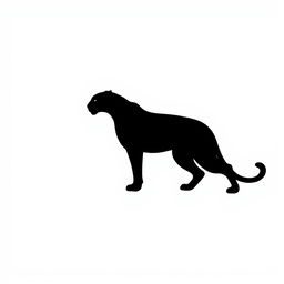 A silhouette of a jaguar in stealth mode, depicted in full body profile, entirely in solid black color against a stark white background