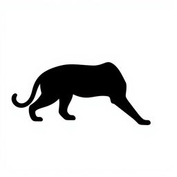 A silhouette of a jaguar in stealth mode, depicted in full body profile, entirely in solid black color against a stark white background