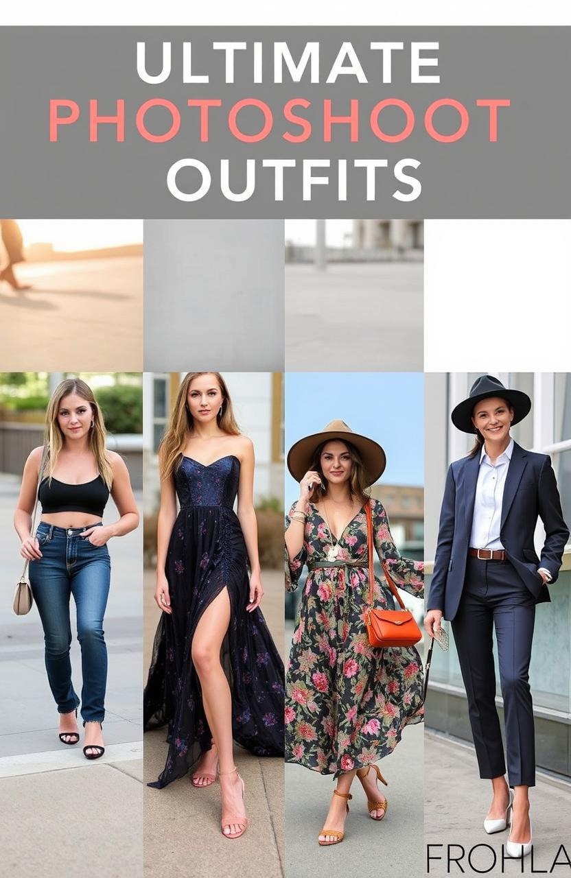 A stylish and informative guide showcasing various ultimate photoshoot outfits for diverse settings