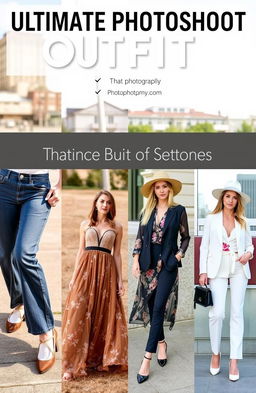 A stylish and informative guide showcasing various ultimate photoshoot outfits for diverse settings