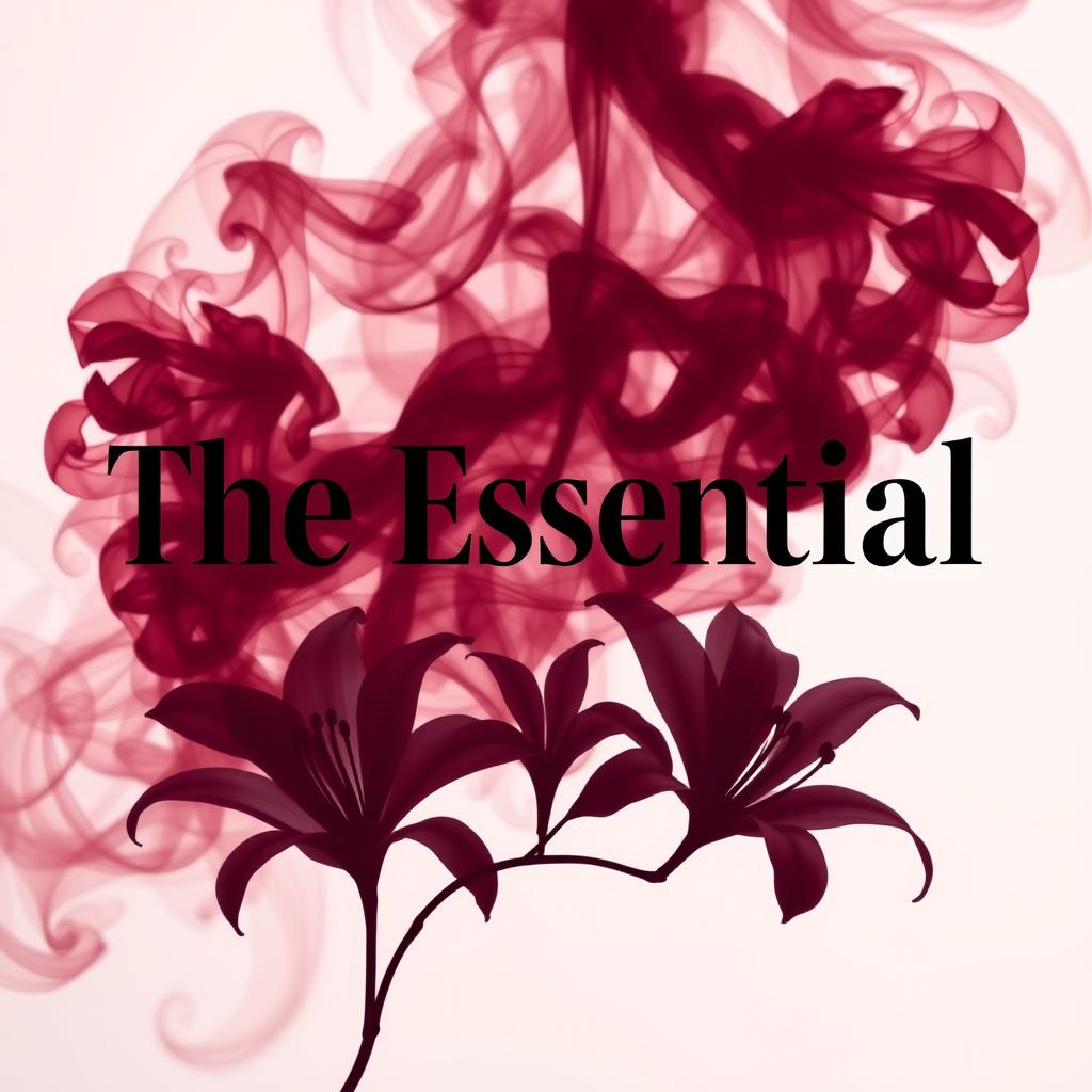 An artistic composition featuring maroon smoke swirling around and behind the phrase 'The Essential' in bold black text