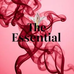 A visually striking design featuring maroon smoke swirling through the air with black text that reads "The Essential" overlaying it