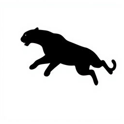 A silhouette of a jumping jaguar, depicted in full body profile, entirely in solid black color against a stark white background