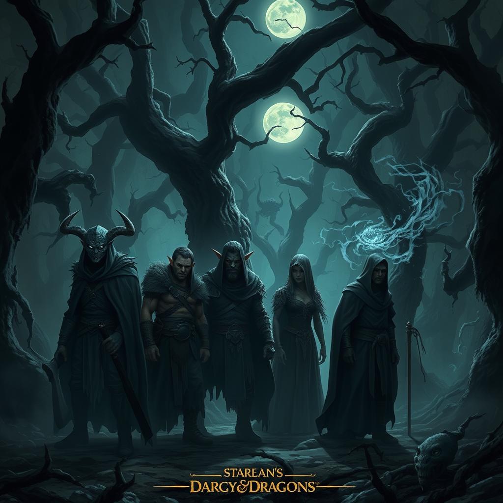 A captivating dark fantasy Dungeons and Dragons scene depicting a mysterious and ominous atmosphere