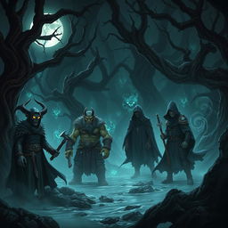 A captivating dark fantasy Dungeons and Dragons scene depicting a mysterious and ominous atmosphere