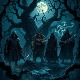 A captivating dark fantasy Dungeons and Dragons scene depicting a mysterious and ominous atmosphere