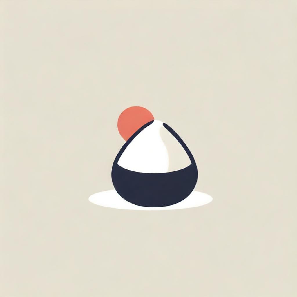 Design a professional-looking logo with clean lines and minimalistic design that features a sophisticated representation of an onigiri (Japanese rice ball) for a store selling these items.