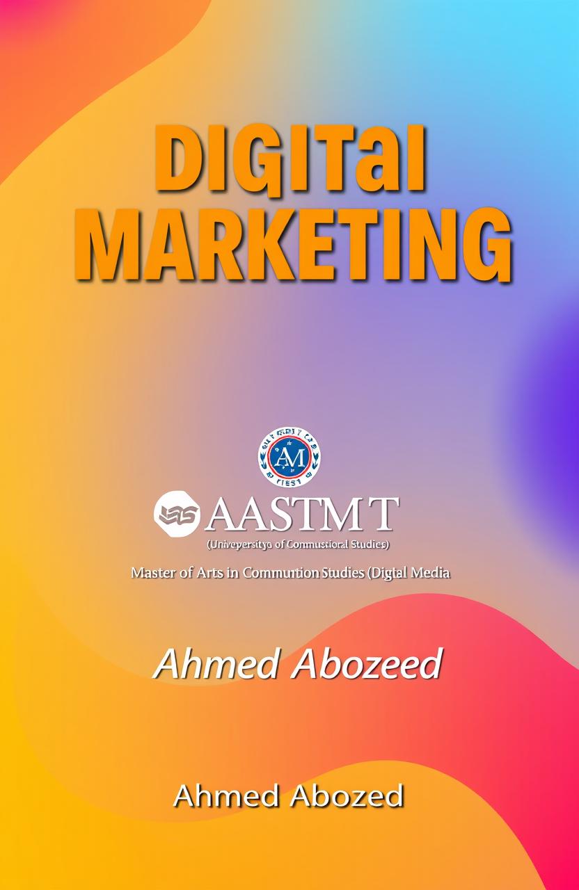 A vibrant and modern A4 cover page design featuring the subject title "Digital Marketing" prominently at the center, styled in bold, brite modern colors that pop