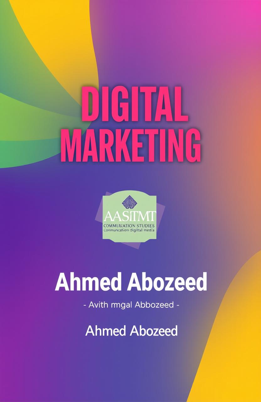 A vibrant and modern A4 cover page design featuring the subject title "Digital Marketing" prominently at the center, styled in bold, brite modern colors that pop