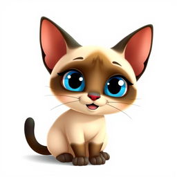 A charming Siamese cat character designed in a vibrant Pixar style, set against a transparent background