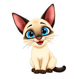 A charming Siamese cat character designed in a vibrant Pixar style, set against a transparent background