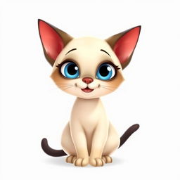 A charming Siamese cat character designed in a vibrant Pixar style, set against a transparent background