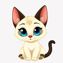 A delightful Siamese cat character designed in a classic Disney style, set against a transparent background