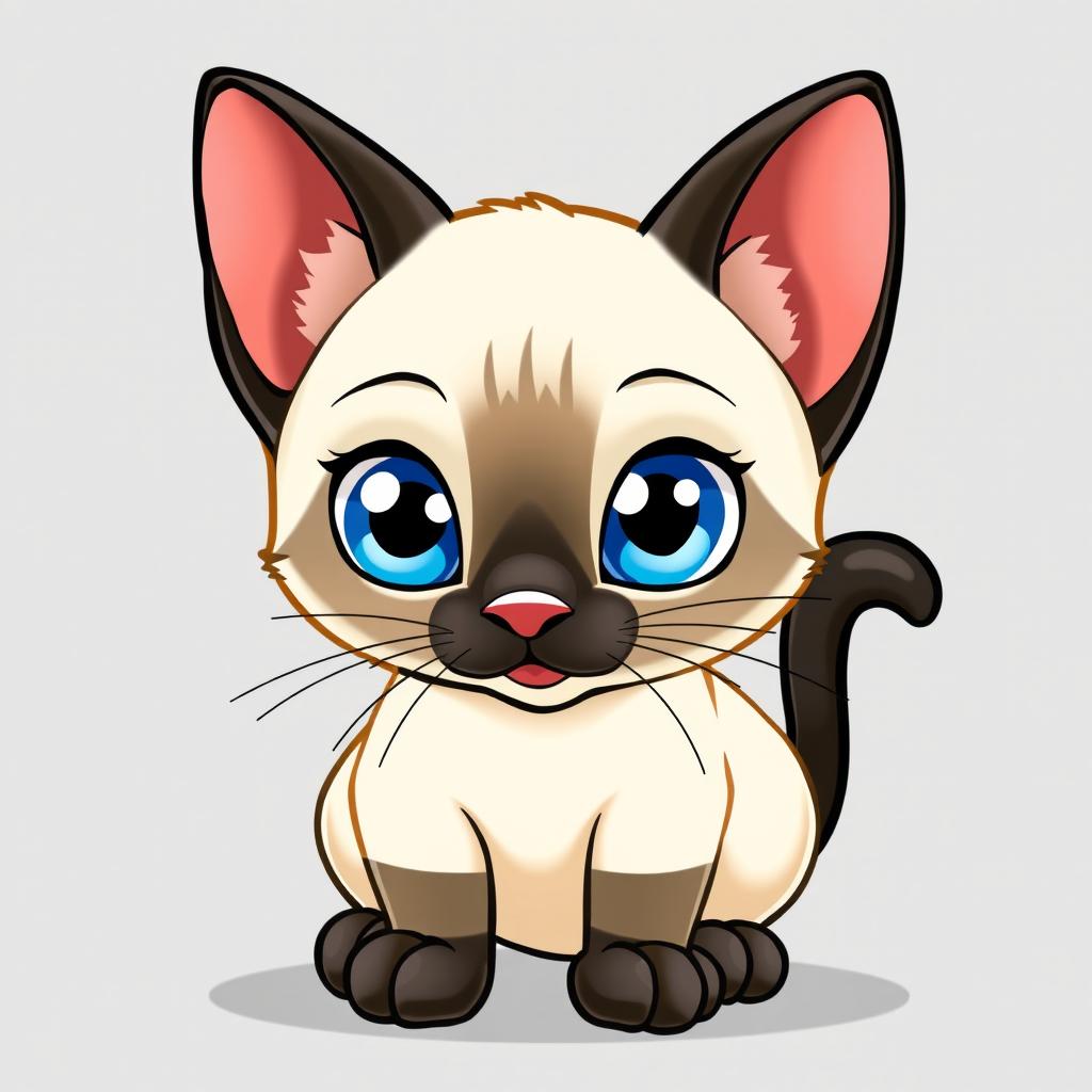 A delightful Siamese cat character designed in a classic Disney style, set against a transparent background