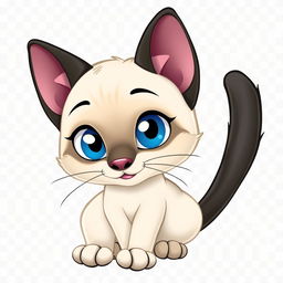 A delightful Siamese cat character designed in a classic Disney style, set against a transparent background