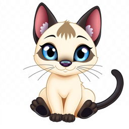 A delightful Siamese cat character designed in a classic Disney style, set against a transparent background