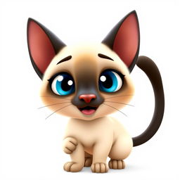 A delightful 3D Pixar-style Siamese cat character, presented against a transparent background