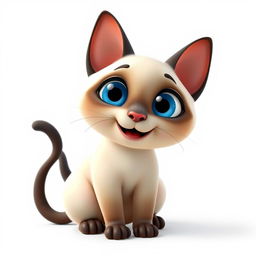 A delightful 3D Pixar-style Siamese cat character, presented against a transparent background