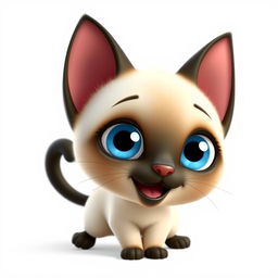 A delightful 3D Pixar-style Siamese cat character, presented against a transparent background