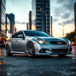 A stunning silver 2011 Infiniti G37 sedan, expertly stanced for an aggressive and stylish look