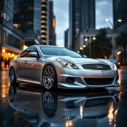 A stunning silver 2011 Infiniti G37 sedan, expertly stanced for an aggressive and stylish look