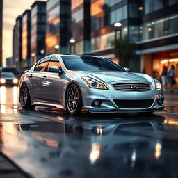 A stunning silver 2011 Infiniti G37 sedan, expertly stanced for an aggressive and stylish look