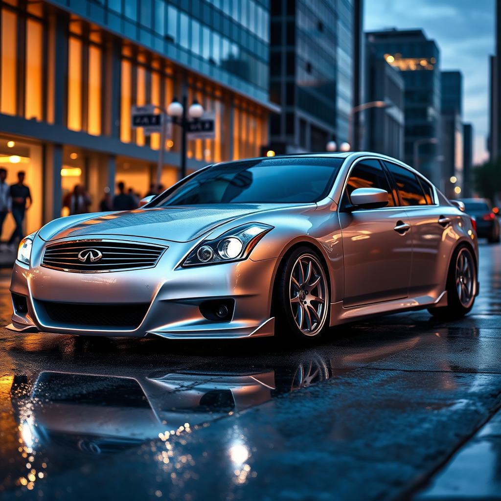 A stunning silver 2011 Infiniti G37 sedan, expertly stanced for an aggressive and stylish look