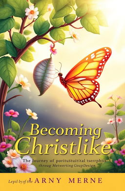 A beautifully illustrated book cover for 'Becoming Christlike: The Journey of Spiritual Maturity through Metamorphosis'