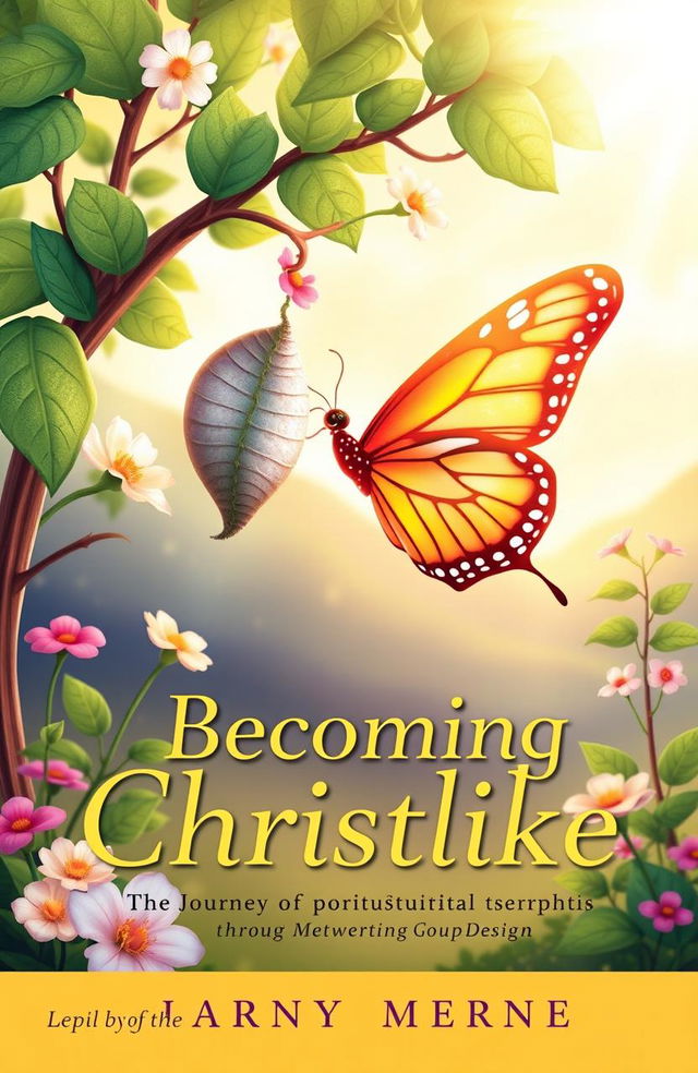 A beautifully illustrated book cover for 'Becoming Christlike: The Journey of Spiritual Maturity through Metamorphosis'