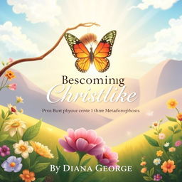 A beautifully illustrated book cover for 'Becoming Christlike: The Journey of Spiritual Maturity through Metamorphosis' by Diana George