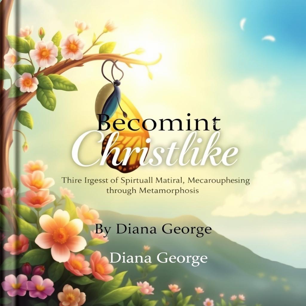 A beautifully illustrated book cover for 'Becoming Christlike: The Journey of Spiritual Maturity through Metamorphosis' by Diana George