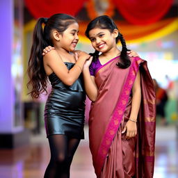 Two young girls sharing a playful and innocent moment, showcasing friendship and affection