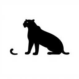 A silhouette of a jaguar sitting with its front paws raised, depicted in full body profile, entirely in solid black color against a stark white background