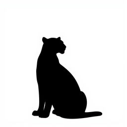 A silhouette of a jaguar sitting upright with its front paws raised, depicted in full body profile, entirely in solid black color against a stark white background