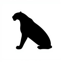 A silhouette of a jaguar sitting upright with its front paws raised, depicted in full body profile, entirely in solid black color against a stark white background