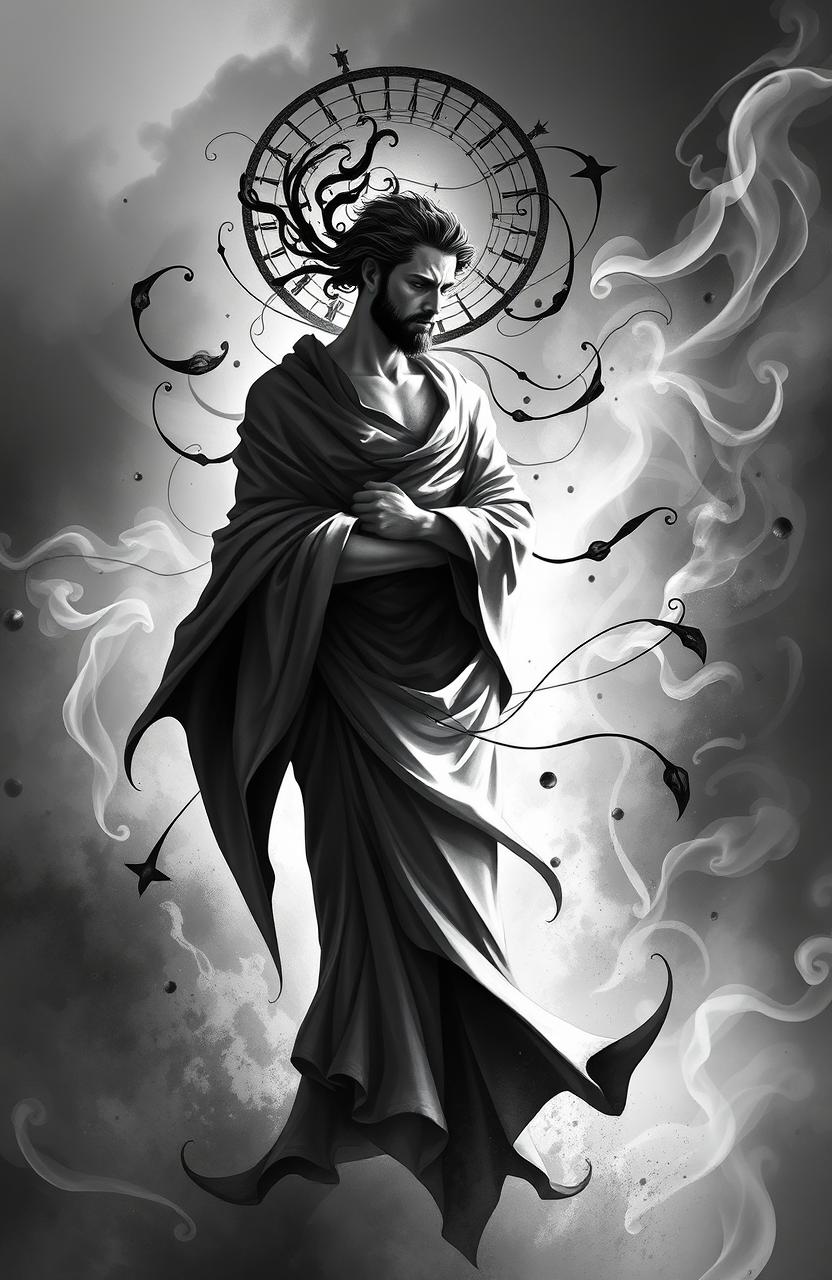 A stunning portrayal of the orphic genius, depicted in dramatic black and white