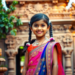 A portrait of a young Indian girl, standing proud with traditional attire